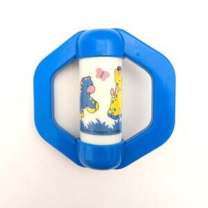 Vtg 1992 Gerber Safari Pals Blue Baby Rattle Giraffe Zebra 3.5"